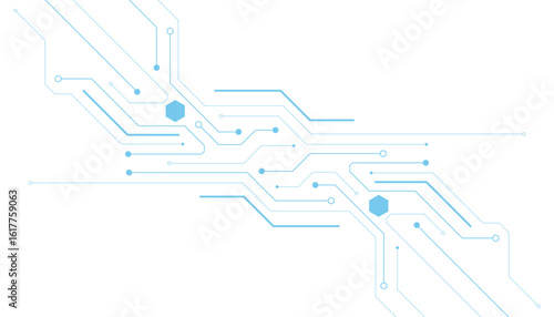 Technology blue circuit diagram on white background. High-tech circuit board connection system.Vector abstract technology on white background.