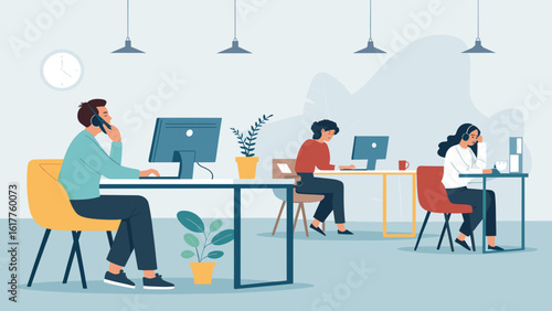 Modern office workers collaborating, perfect for website banners or business brochures.