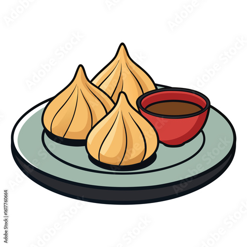 Plate of Dumplings with Sauce