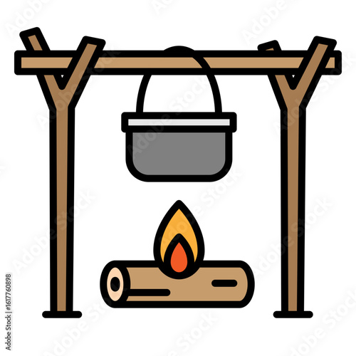 Campfire Cooking Pot Over Firewood Illustration Icon