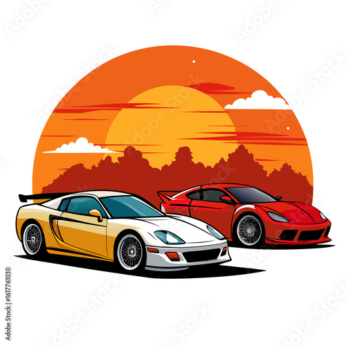 Sports Cars with Sunset Background