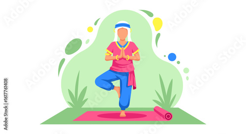 Woman practicing yoga outdoors, perfect for wellness websites and brochures.