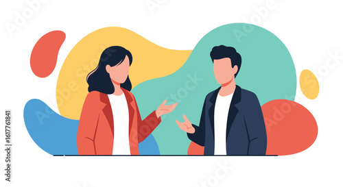 Two colleagues discussing ideas, perfect for business presentations and website banners.