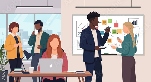 Diverse business team brainstorming and collaborating in a modern office, perfect for website banners or marketing materials.