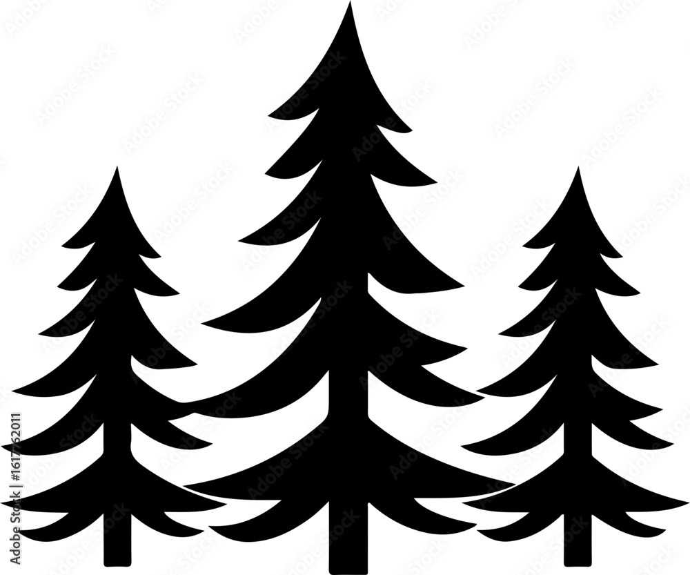 Obraz premium Three silhouette evergreen trees in a row