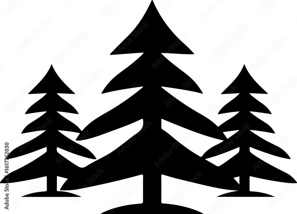 Fototapeta premium Three stylized pine trees in silhouette