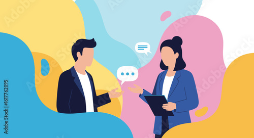 Business people having a conversation, perfect for presentations or website banners.