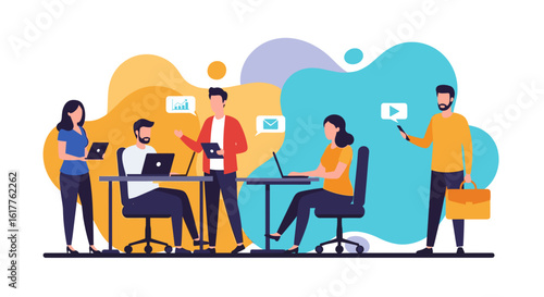 Diverse team collaborating on project, perfect for website or presentation.
