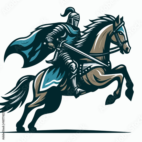 the kninght is riding a horse 