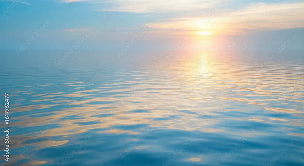 Fototapeta premium Sunlight Reflection on Wavy Blue Water Surface at Sunset