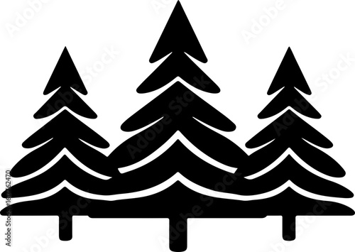 Three stylized pine trees silhouette design