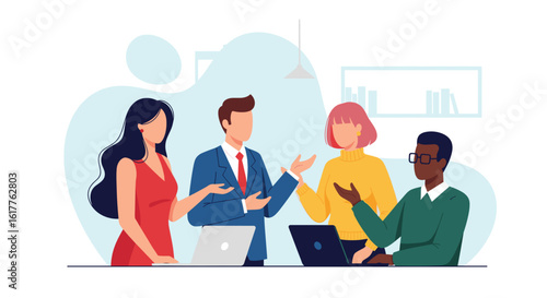 Diverse team collaborating on a project, perfect for websites and presentations on teamwork and collaboration.