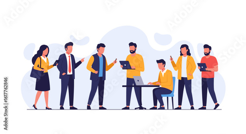 Diverse business team collaborating on project, ideal for website landing page or presentation.