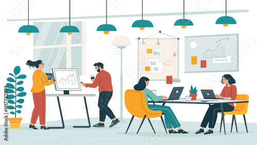 Modern co-working space illustration perfect for website banners, brochures, or landing pages.