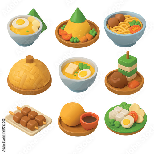 typical indonesian food 3d icon set