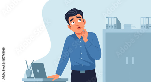 Thoughtful businessman in office, perfect for website banners, blog posts, or presentations.