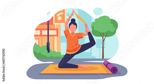 Woman practicing yoga outdoors, perfect for wellness websites and brochures.