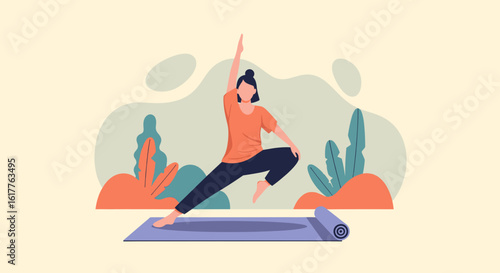 Woman practicing yoga outdoors, perfect for wellness websites or brochures.