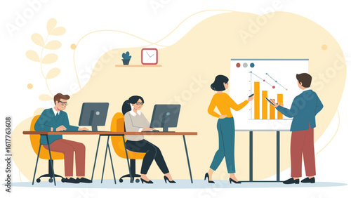 Teamwork and Data Analysis: Illustration for Business Presentations