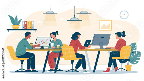 Diverse team collaborating on project, perfect for website landing page or company brochure.