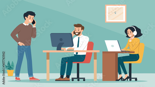 Happy diverse business team working in modern office, perfect for website landing page or brochure.