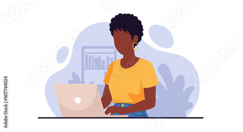 African American woman working on laptop, perfect for websites, blogs, and social media.