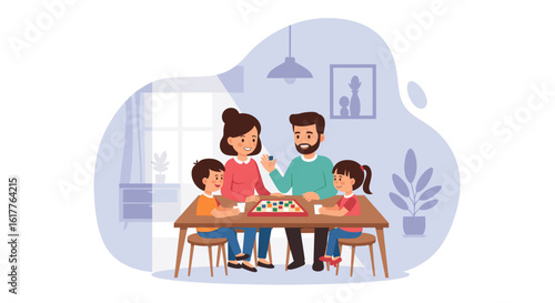 Happy family playing board games at home. Perfect for family blogs, websites, and articles about family time.