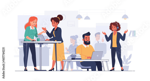 Diverse team collaborating in a modern office, perfect for website banners or business presentations.