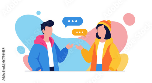 Illustration of two young people having a conversation, ideal for websites, blogs, and social media.