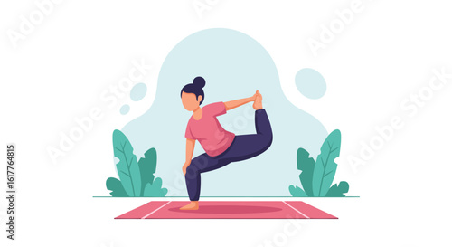 Woman practicing yoga, perfect for health and wellness websites or brochures.