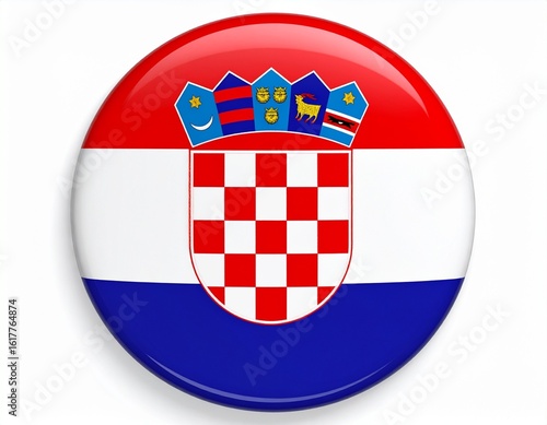 Croatia Flag Button on White Background