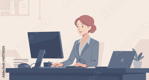 Businesswoman working at her desk, perfect for websites, brochures, and presentations.