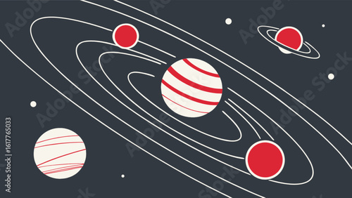A stylized illustration of planets orbiting in space, representing the universe, astronomy, and scientific exploration