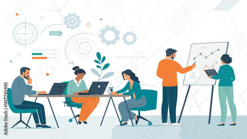 Diverse team brainstorming and collaborating on a project, perfect for website banners or marketing materials.