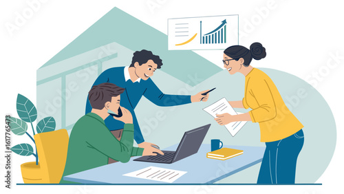 Teamwork, collaboration, and business success: Illustration perfect for landing pages, brochures, and presentations.