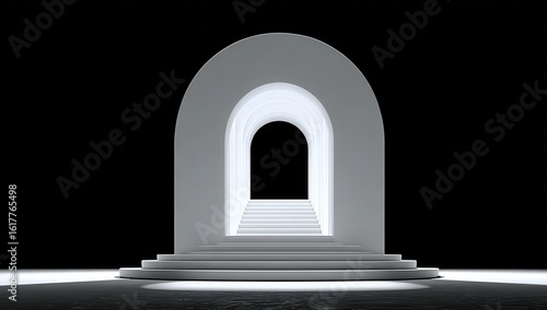 Fototapeta Naklejka Na Ścianę i Meble -  White archway, steps leading to a dark space