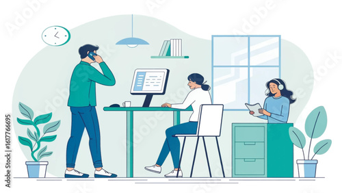 Modern office teamwork illustration, perfect for websites, presentations, or brochures.