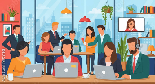 Modern Coworking Space: Diverse Team Collaboration, Ideal for Business Websites and Brochures