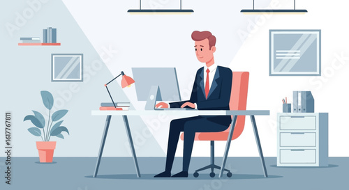 Businessman working at his desk in a modern office - perfect for website banners or brochures.