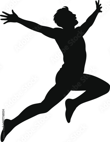 Man jumping with arms outstretched silhouette leaping