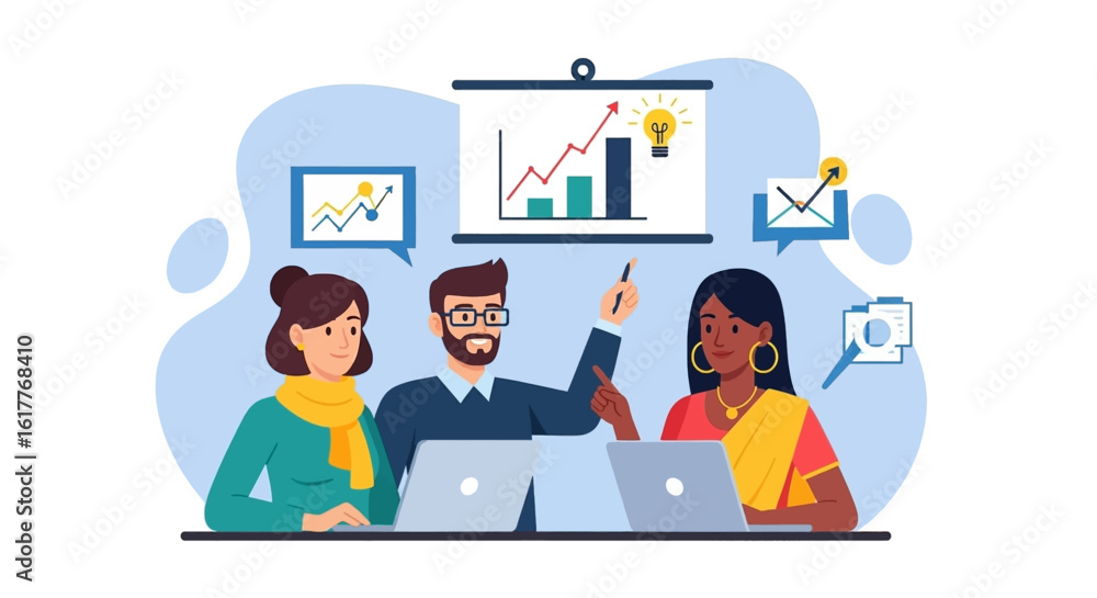 Diverse team collaborating on project, analyzing data and achieving business growth. Ideal for presentations, reports, and websites. Diverse team collaborating on project, analyzing data and achieving business growth. Ideal for presentations, reports, and websites.