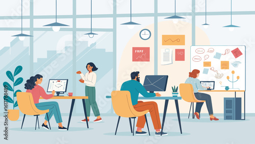 Modern office workplace illustration, perfect for website banners or company brochures.