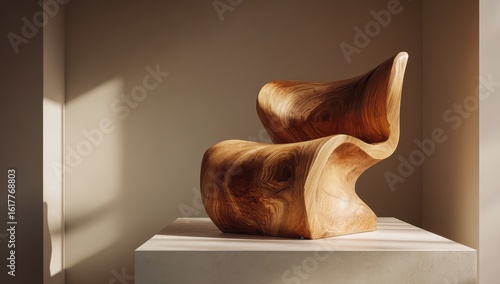 Wooden chair,  smooth curves, minimalist design