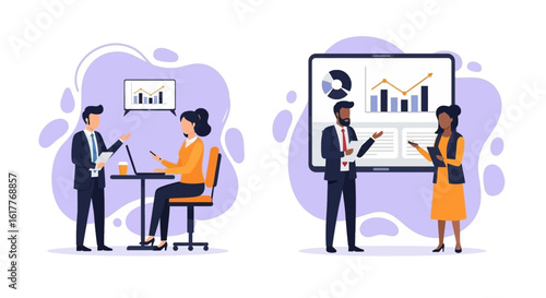 Diverse Business Team Collaboration: Data Analysis and Presentation, perfect for websites and marketing materials.
