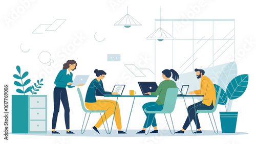 Teamwork in modern office, perfect for landing pages and presentations.