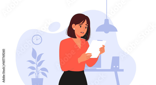Fotografie Worried businesswoman reviewing documents, perfect for illustrating stress, deadlines, or problem-solving in business contexts