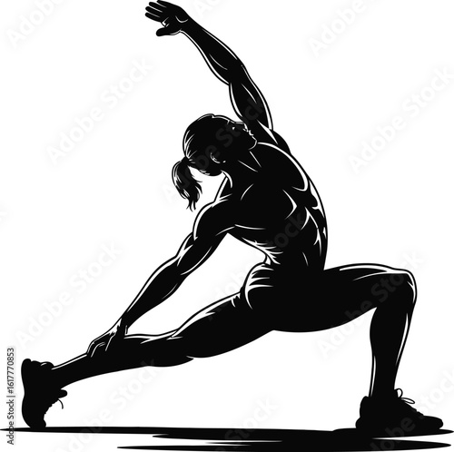 Athletic woman stretching in warrior pose yoga fitness