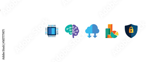 
Artificial intelligence icon set. Containing machine learning, data science, AI, virtual assistant, generative AI, technology, Turing test and more