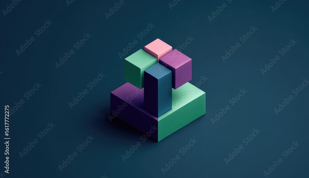 Geometric shapes, stacked cubes, vibrant colors Geometric shapes, stacked cubes, vibrant colors
