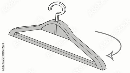 A wooden clothes hanger with a rotating hook is isolated on white background